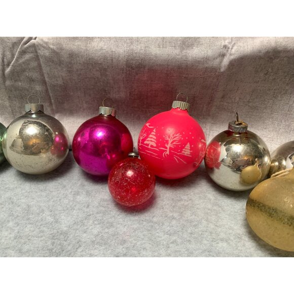 Vintage Glass Christmas Ornaments Set 14 Assorted Metallic Shine Unique Designs - Picture 3 of 12